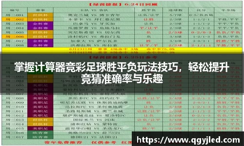 掌握计算器竞彩足球胜平负玩法技巧，轻松提升竞猜准确率与乐趣